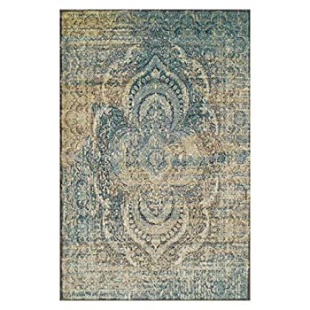 【中古】【輸入品 未使用】SUPERIOR Eddard Indoor Area Rug, Super Soft, Durable, Elegant, Vintage, Moroccan Pattern, Jute Backing, Blue Beige, 4ft x 6ft Runner 商