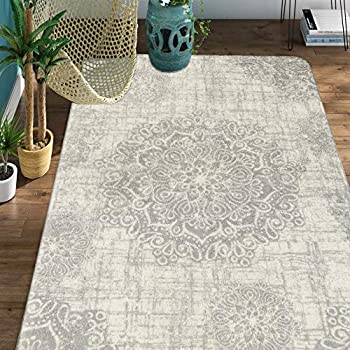 【中古】【輸入品 未使用】Lahome Vintage Medallion Area Rug - 3ft X 5ft Faux Wool Non-Slip Area Rug Accent Distressed Throw Rugs Floor Carpet for Living Room Bed