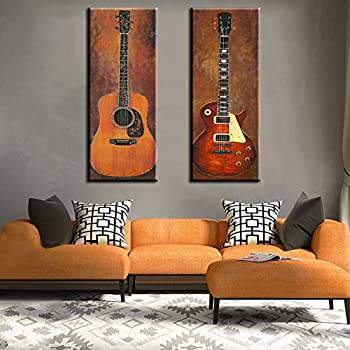 【中古】【輸入品・未使用】Guitar Photo Wall Decoration Music Art Image Printed on Canvas Stretched and Framed Ready to Hang for Living Room Bedroom Home Decorati