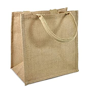 楽天スカイマーケットプラス【中古】【輸入品・未使用】（Pack of 12） Jute/Burlap Tote Bags Soft Cotton Handles Laminated Interior （Large, Natural） [並行輸入品]