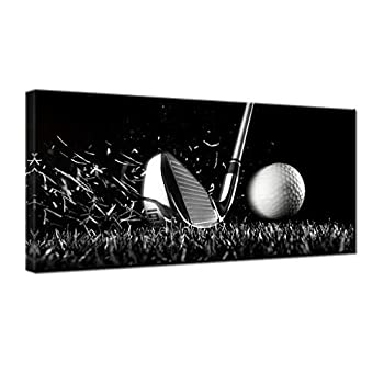 【中古】【輸入品・未使用】gold mi 1 Piece Canvas Print Black and White Poster Wall Art Picture Golf Ball Sport Canvas Painting..