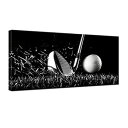 【中古】【輸入品 未使用】gold mi 1 Piece Canvas Print Black and White Poster Wall Art Picture Golf Ball Sport Canvas Painting for Gym Living Room Wall Decor Fra