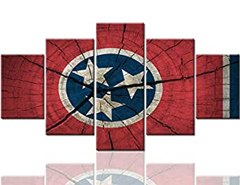 【中古】【輸入品・未使用】Art Work for Home Walls Tennessee State Flag Painted on Old Wood Plank Paintings Textured Red Pictures for Living Room House Decor 5 Pa