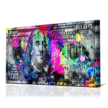 【中古】【輸入品 未使用】JUSTBR 100 Dollars Bill Wall Art Canvas Print Office Decor Money Inspirational Wall Art Money Pop Art Entrepreneur Motivational 100 Bil