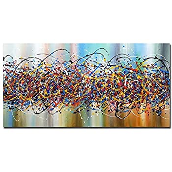 【中古】【輸入品 未使用】AMEI Art Paintings,24x48 Inch Painting Jackson Pollock Drip Style Modern Abstract Oil Paintings On Canvas 100 Hand-Painted Colorful Ac