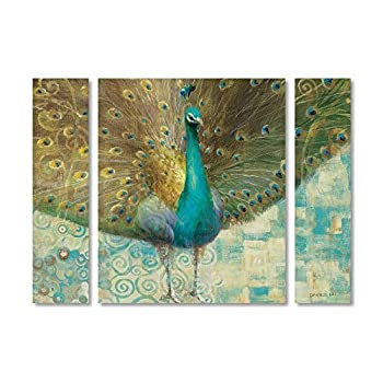 Trademark Fine Art WAP0061-3PC-SET-LG Teal Peacock on Gold by Danhui NAI, Large 商品カテゴリー: ポスター 絵画 