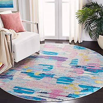 šۡ͢ʡ̤ѡSafavieh Lillian Collection LLN375U Abstract Area Rug, 6ft 7 inch Round, Pink/Turquoise ʥƥ꡼: 饰 ڥå [¹͢]