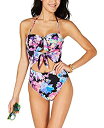 【中古】【輸入品・未使用】Bar III Tech Floral Printed Tie-Front High Leg One-Piece Swimsuit Multicolor - L