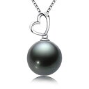 【中古】【輸入品 未使用】18K Gold Natural Black Pearl Pendant Necklace 10-11mm Genuine Tahitian Cultured Round Pearls Heart Shape Pendant for Women with 18 Sil