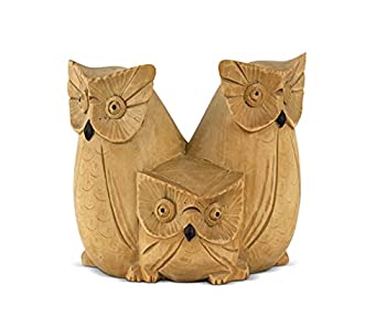 【中古】【輸入品・未使用】G6 COLLECTION 木製 ハンドメイド フクロウと家族の置物 手作り 足の像 アート ホームインテリア 彫刻 装飾 アクセント デコレーション フクロウのサムネイル