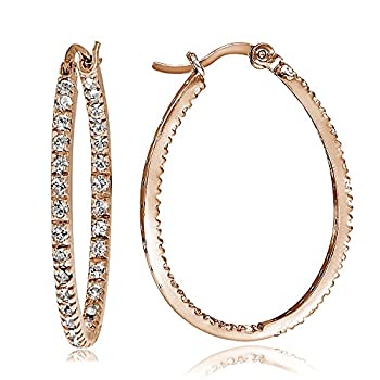 フープス&ループズ Hoops & Loops スターリングシルバー キュービックジルコニア インサイドアウト Mサイズ オーバル型ピアス