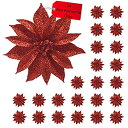 【中古】【輸入品 未使用】Artificial Poinsettia Flowers - Set of 24 Small Red Glitter Poinsettia Ornaments - Christmas Red Poinsettia Clips - Decorative Floral A