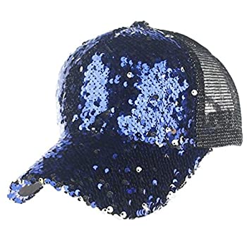 楽天スカイマーケットプラス【中古】【輸入品・未使用】Colygamala レディース マジックスパンコール 調節可能 ベースボールキャップ キラキラ光るメッシュ サマースナップバックキャップ, ブルー, One