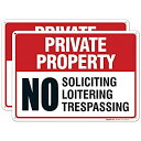 (2 Pack) Private Property Sign No Soliciting No Loitering No Trespassing 10x14 Rust Free Aluminum Weather/Fade Resistant Easy Mounting