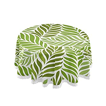 【中古】【輸入品・未使用】緑の葉 円形テーブルクロス 洗濯可能 ポリエステルレーストリム エキゾチックなヤシの木 60インチ キッチンサークル テーブルクロス カバーマッ