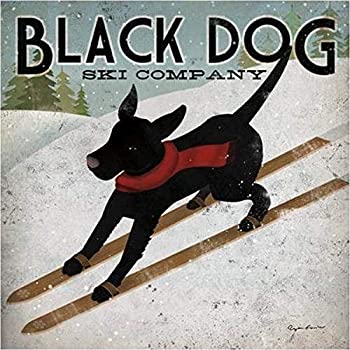 Buyartforless Black Dog Ski ライアン・ファウラー作 12x12インチ アートポスタープリント ラブラドールビンテージ広告