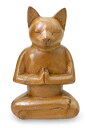 【中古】【輸入品・未使用】NOVICA ブラウンアニマルテーマ スーヤウッド彫刻 高さ6.5インチ 「深みのある瞑想の猫」