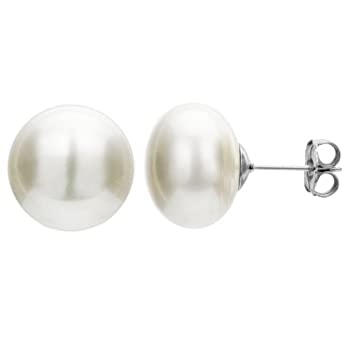 【中古】【輸入品・未使用】(Sterling Silver, 10.0-11.0mm) - Sterling Silver 10-10.5mm White Button Shape Freshwater Cultured High Lustre Pearl Stud Earrings