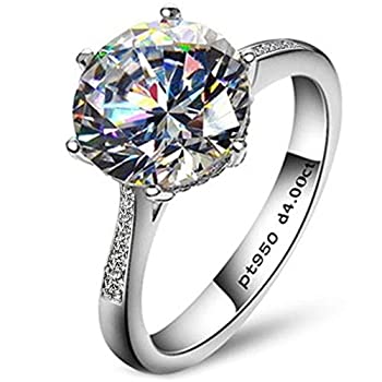 【中古】【輸入品・未使用】AINUOSHI 4カラット ラウンド ブリリアント Nscd ソナ ソリティア 結婚指輪 婚約指輪, ストーン, キュービックジルコニア