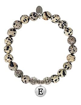 【中古】【輸入品・未使用】EvaDane自然Dalmation Jasper Gemstoneロープビーズアルファベット文字Eチャームストレッチブレスレット