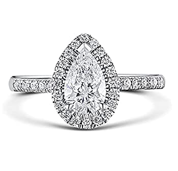 【中古】【輸入品・未使用】Diamonbella リアルな模造ダイヤモンド 洋ナシ型 ヘイローリング バンドセット 2カラット ソリッド925シルバー プラチナメッキ パールセット 7 (