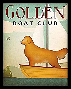 【中古】【輸入品・未使用】フレーム付きGolden Boat Clubヨットby Ryan Fowler 14?x 11?Retriever湖Si..