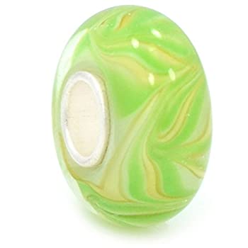 【中古】【輸入品・未使用】ソリッド925スターリングシルバー"グリーンとホワイトストライプガラス」チャームビーズ、ヨーロピアンスネークチェーンブレスレット