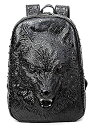 【中古】【輸入品・未使用】Antainaブラック3dウルフヘッドEmbossedバックパックリベットパンクPU Laptopスクールバッグ