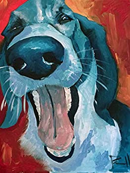 Buyartforless Ralph The Happy Dog by Sean Parnell 16x12 アートペインティング複製キャンバス、ブルー