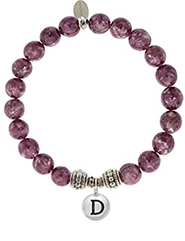 楽天スカイマーケットプラス【中古】【輸入品・未使用】EvaDane自然Lepidolite Gemstoneロープビーズアルファベット文字Dチャームストレッチブレスレット