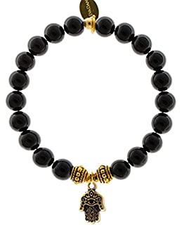 【中古】【輸入品・未使用】EvaDaneナチュラルブラックOnyx Gemstoneロープビーズハムサチャームストレッチブレスレット