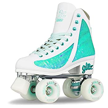 Crazy Skates Glitz ローラースケート | 調節可能または固定サイズ | グリッタースパークルクワッドスケート レディース ガールズ - ターコイズ