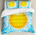 【中古】【輸入品・未使用】夏布団カバーセットby Ambesonne、明るい太陽パターンover blue wavesハワイアンテーマHoliday Joy Ocean図、装飾寝具セットwithピロー、地球イ(4)