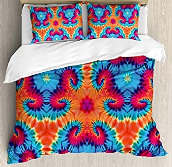 【中古】【輸入品・未使用】Ambesonne Ikat 掛け布団カバーセット コンポジション 幻覚的 同心 フラク..