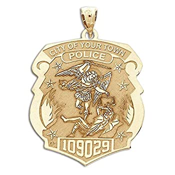 【中古】【輸入品 未使用】PicturesOnGold.com セントマイケル 個人用警察バッジ 部門とバッジ番号付き 10K 14Kゴールドまたはスターリングシルバー