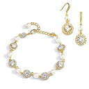 楽天スカイマーケットプラス【中古】【輸入品・未使用】Mariell 14K ゴールド&パール ラウンド CZ ブライダルブレスレット&イヤリングセット - ブライズメイド用ウェディングジュエリーセット