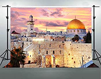 【中古】【輸入品・未使用】エルサレムの街並みの背景 写真撮影用 7x5フィート ソフト生地 しわなし 夕暮れドーム 岩の景観背景 パーティールームの装飾バナー YouTube 写真