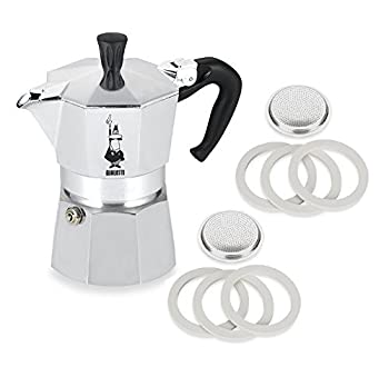 šۡ͢ʡ̤ѡ(1, 0.5kg) - Bialetti Moka Express 06799 3-Cup Espresso Maker Machine and 06960 Bialetti, Six Replacement Gaskets and Two Bialetti Repl