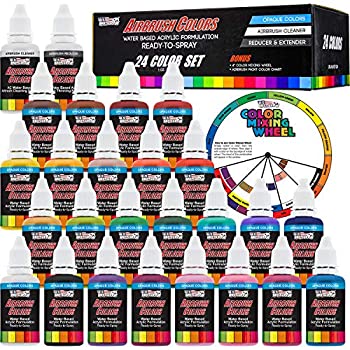 【中古】【輸入品・未使用】US Art Supply 24 Color Acrylic Airbrush Paint Set Opaque Colors plus Reducer, Cleaner & Color Mixing Wheel by US Art Supply