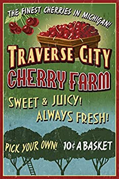 【中古】【輸入品 未使用】Traverse City, Michigan - Cherry Farm Vintage Sign (24x36 Giclee Gallery Print, Wall Decor Travel Poster) by Lantern Press