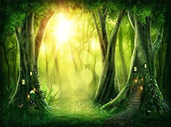 【中古】【輸入品・未使用】leowefowa 10?x 8ft Jungle Forest Backdrop Fairytale Old Tree House Fresh花グリーンBackdrops for Photography Bokeh Glitter Sequins Gras