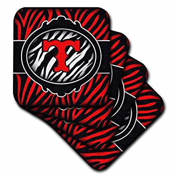 yÁzyAiEgpz(set-of-8-Soft) - 3dRose cst_102907_2 Wicked Red Zebra Initial Letter T Soft Coasters, Set of 8