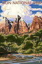 yÁzyAiEgpzZion National Park - Virgin River and Peaks (24x36 Giclee Gallery Print, Wall Decor Travel Poster) by Lantern Press