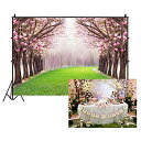 【中古】【輸入品 未使用】leowefowa 10 x 8ft Cherry Blossom Backdrop Enchanted Garden Backdrops for Photography Forest Trees Green Grassland Wedding Ceremonyビ