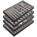 【中古】【輸入品・未使用】JackCubeDesign Stackable Leather Jewelry Tray Earring Necklace Bracelet Ring Organizer Display Storage Box(Set of 4 Black 16 x 9.6 x 1.