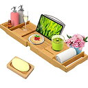 【中古】【輸入品・未使用】竹製バスタブキャディトレイ 拡張可能 高級バス バスアクセサリー テーブル ワイングラスホルダー付き ブックスタンド バスルームオーガ...
