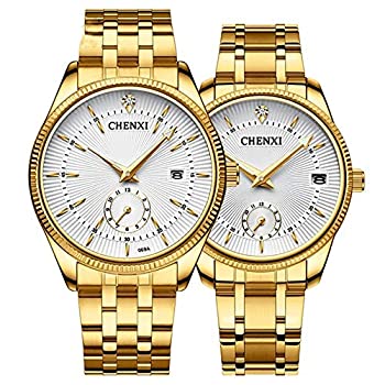 【中古】【輸入品・未使用】MASTOP カップルウォッチ ドレス腕時計 ゴールドウォッチ メンズ レディース ステンレススチール 防水 クォーツウォッチ, ホワイト, クォーツ腕