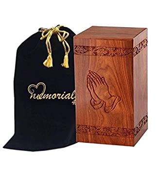 【中古】【輸入品 未使用】Memorials4u Solid Rosewood Cremation Urn with Hand-Carved Praying Hand Design for Human Ashes - Adult Funeral Urn Handcrafted and Engra