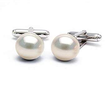 【中古】【輸入品・未使用】Pearlina スターリングシルバー カフスボタン ホワイト淡水養殖パール (10~11mm) メンズ レディース