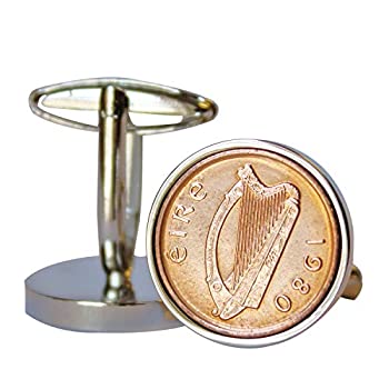 【中古】【輸入品・未使用】WorldcoinCufflinks カフスボタン ロジウムメッキ 41歳の誕生日 ラッキー1980 アイリッシュ 1/2p コインカ...